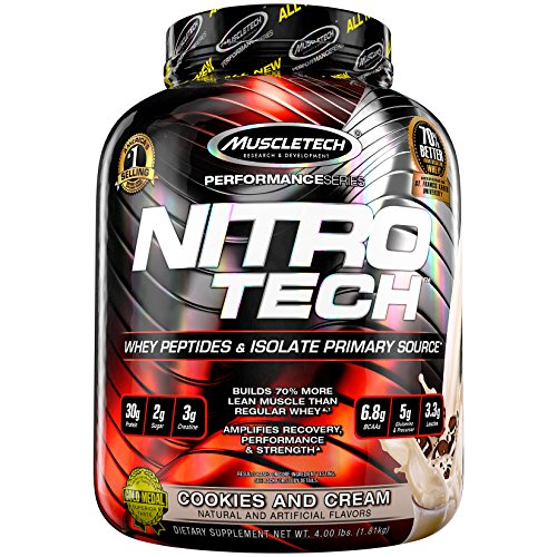 MuscleTech NitroTech Whey Protein Pulver, Whey Isolate und Peptide, Cookies & Cream, 2.0 g