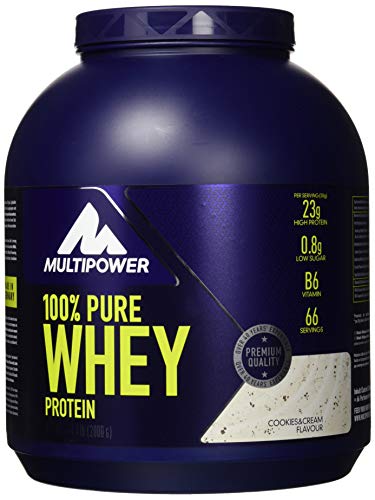 Multipower 100% Pure Whey Protein – wasserlösliches Proteinpulver mit Cookies & Cream Geschmack –  Eiweißpulver mit Whey Isolate als Hauptquelle – Vitamin B6 und hohem BCAA-Anteil – 2 kg